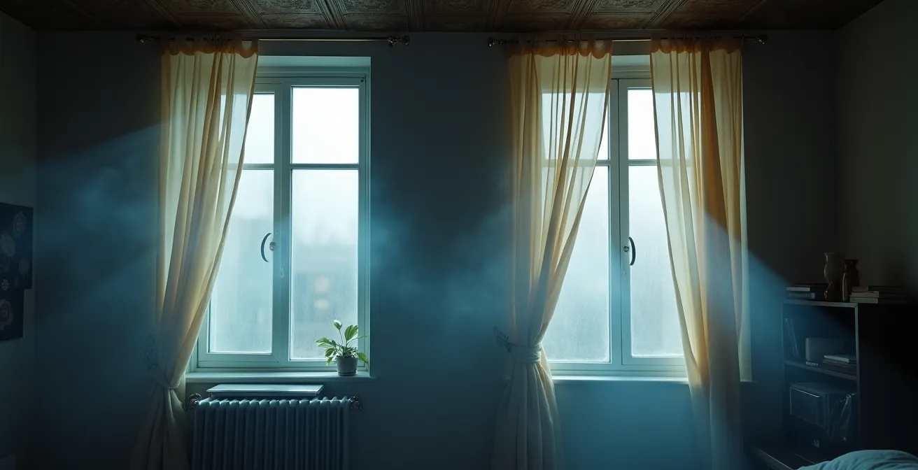 Vue en coupe d'un appartement montréalais avec circulation d'air naturelle entre fenêtres