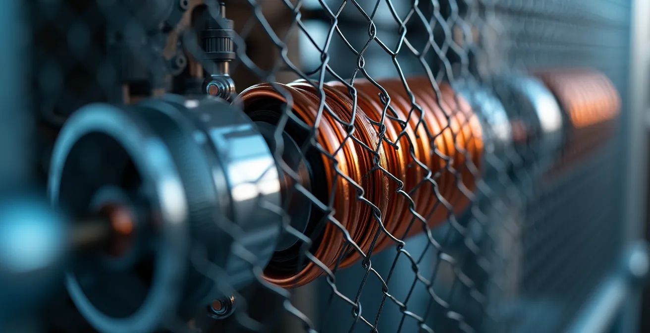 Gros plan sur un compresseur Inverter moderne en fonctionnement avec visualisation de la modulation progressive