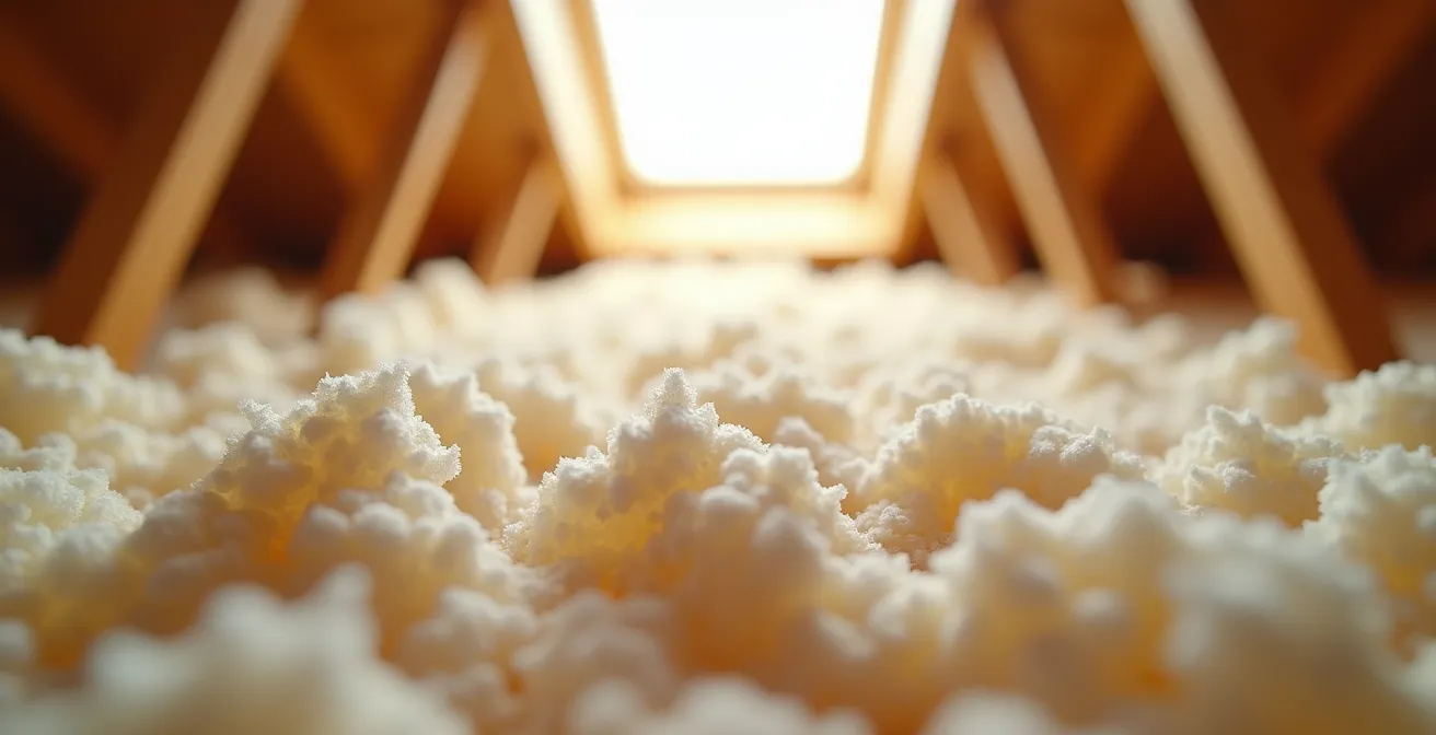 Vue macro de la texture de cellulose soufflée dans un entretoit