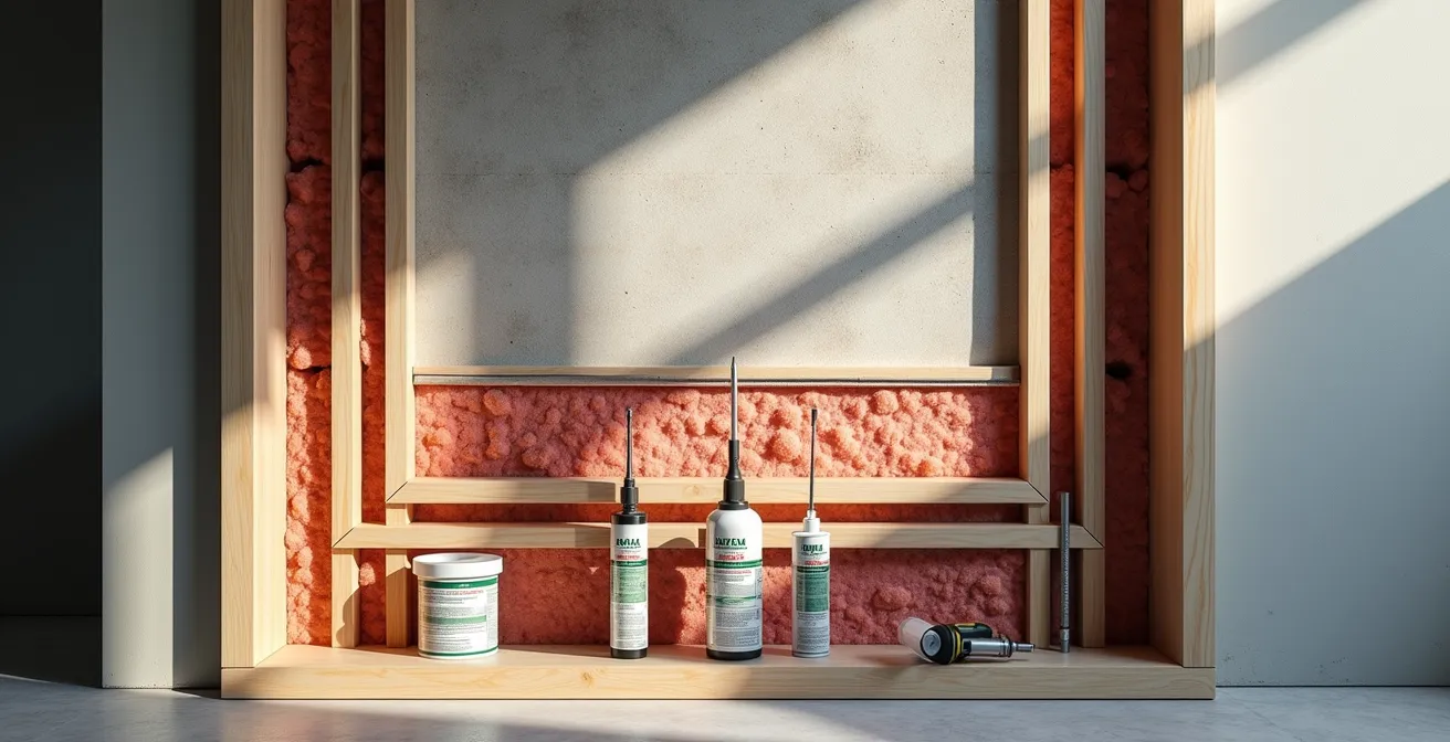 Vue en coupe d'un mur de condo montrant le passage correct des conduits et l'isolation coupe-feu requise