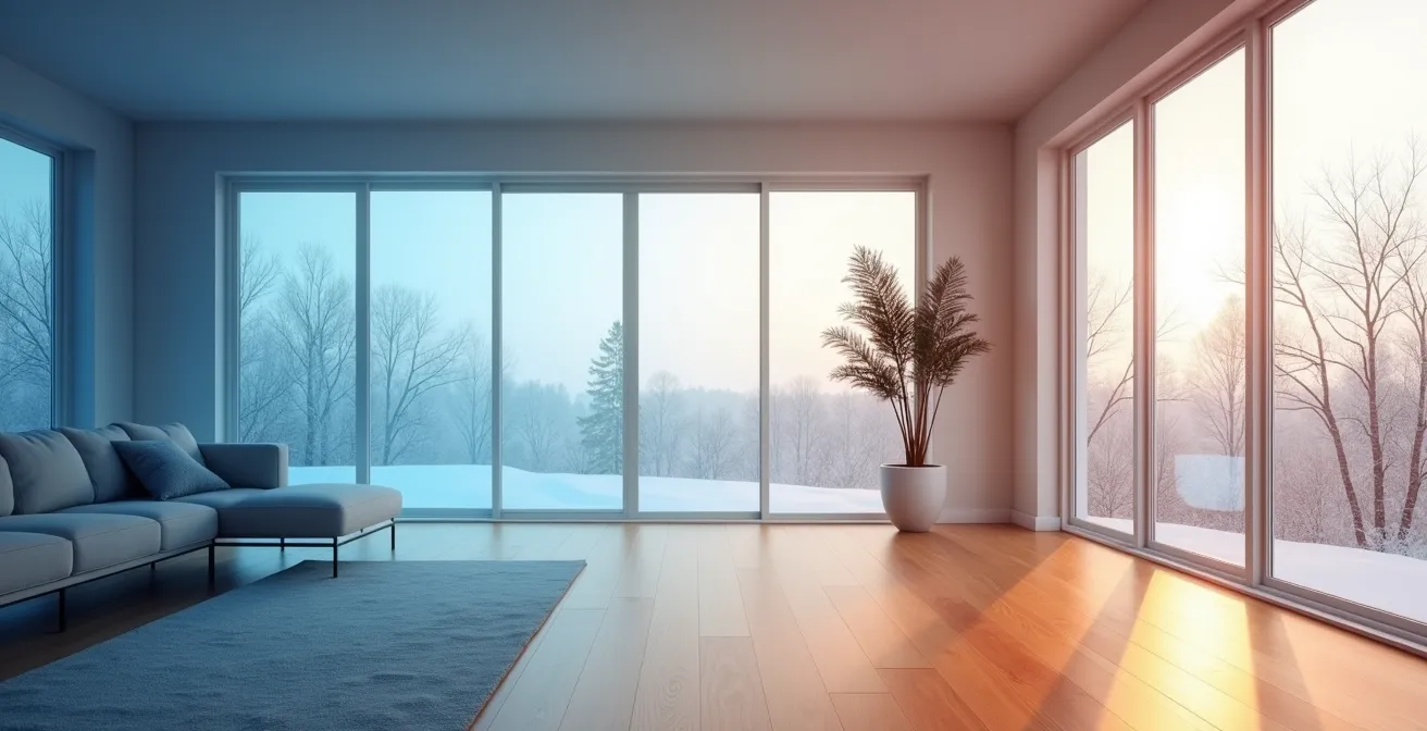 Diagramme thermique montrant la répartition inégale de la chaleur dans une pièce avec plinthes