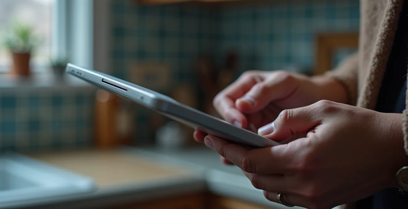 Personne consultant le registre RBQ sur tablette pour vérifier une licence d'entrepreneur au Québec